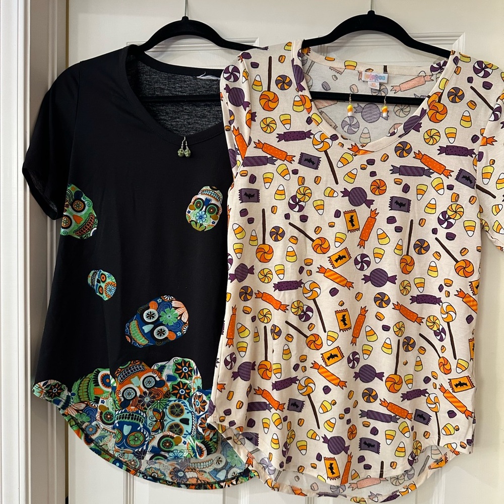 LuLaRoe Halloween Classic Tees with coordinating earrings